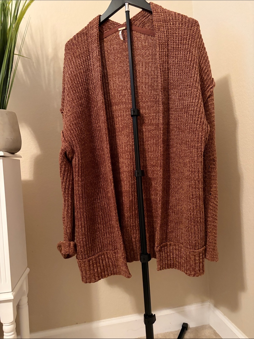 Free People Open-Front Chunky Cardigan in Rust